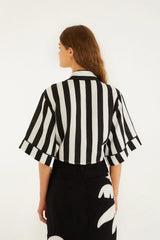 Black Spring Stripes Short Sleeve Crop Top