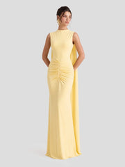 Boat-Neck Maxi Dress With Cape-Sleeves